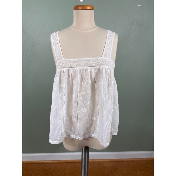 Unsubscribed Tank Top Women Size Small White Semisheer Eyelet Embroidered Floral - Picture 11 of 13